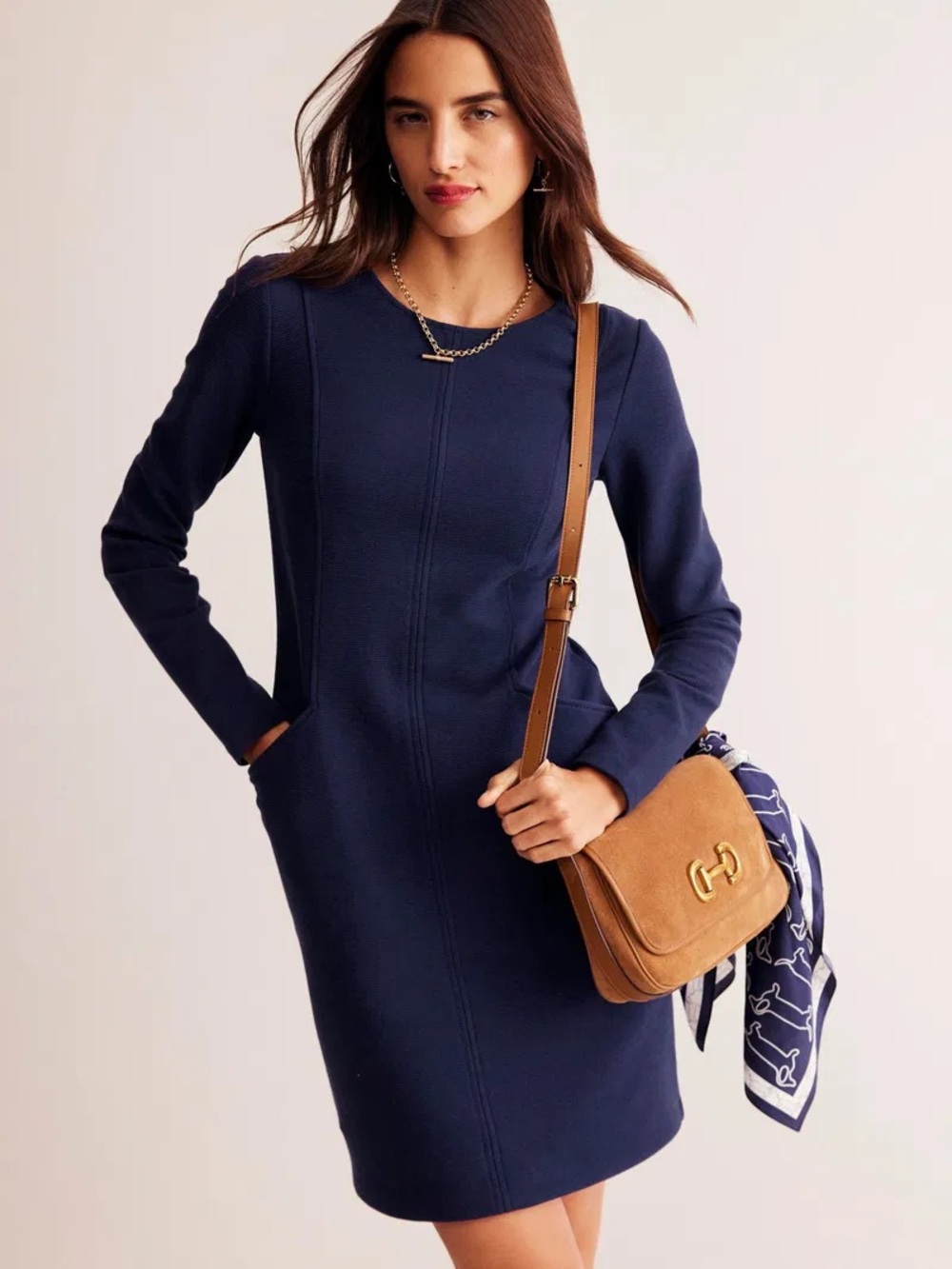 Boden Deep Blue Long-Sleeve Shift Dress